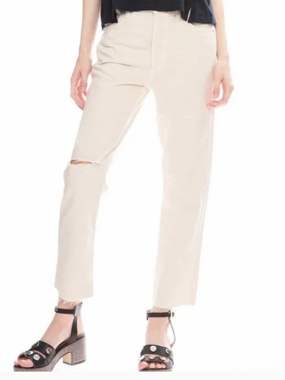 AMO Loverboy High-Rise Straight Jeans Vintage White w/ Destroy Size 26